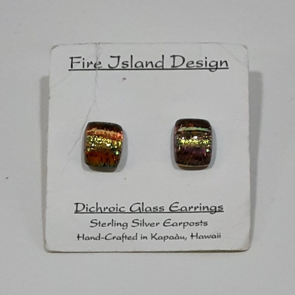 Dichroic Art Glass Earrings Sterling Silver Posts Hand Crafted Hawaii Bohemian
